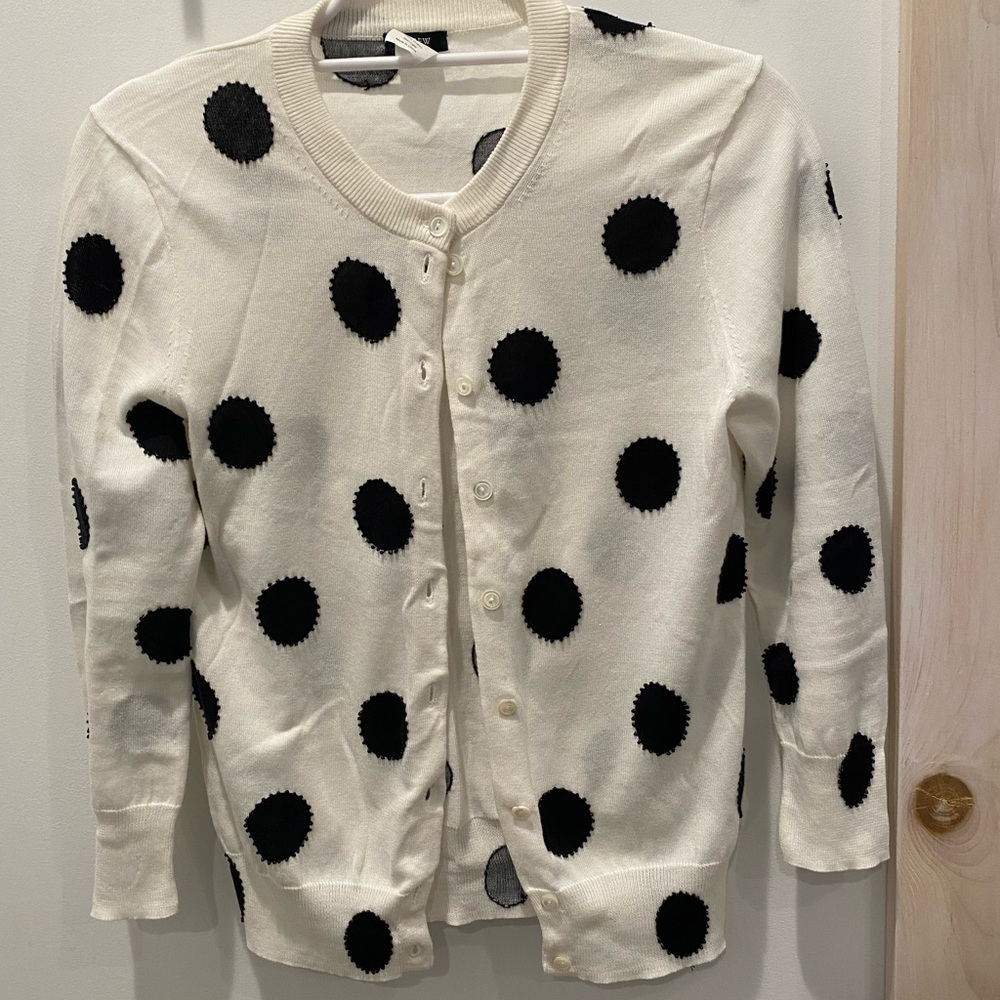 J. Crew Cardigan Sweater Black Polka Dots Sz. S with Beads